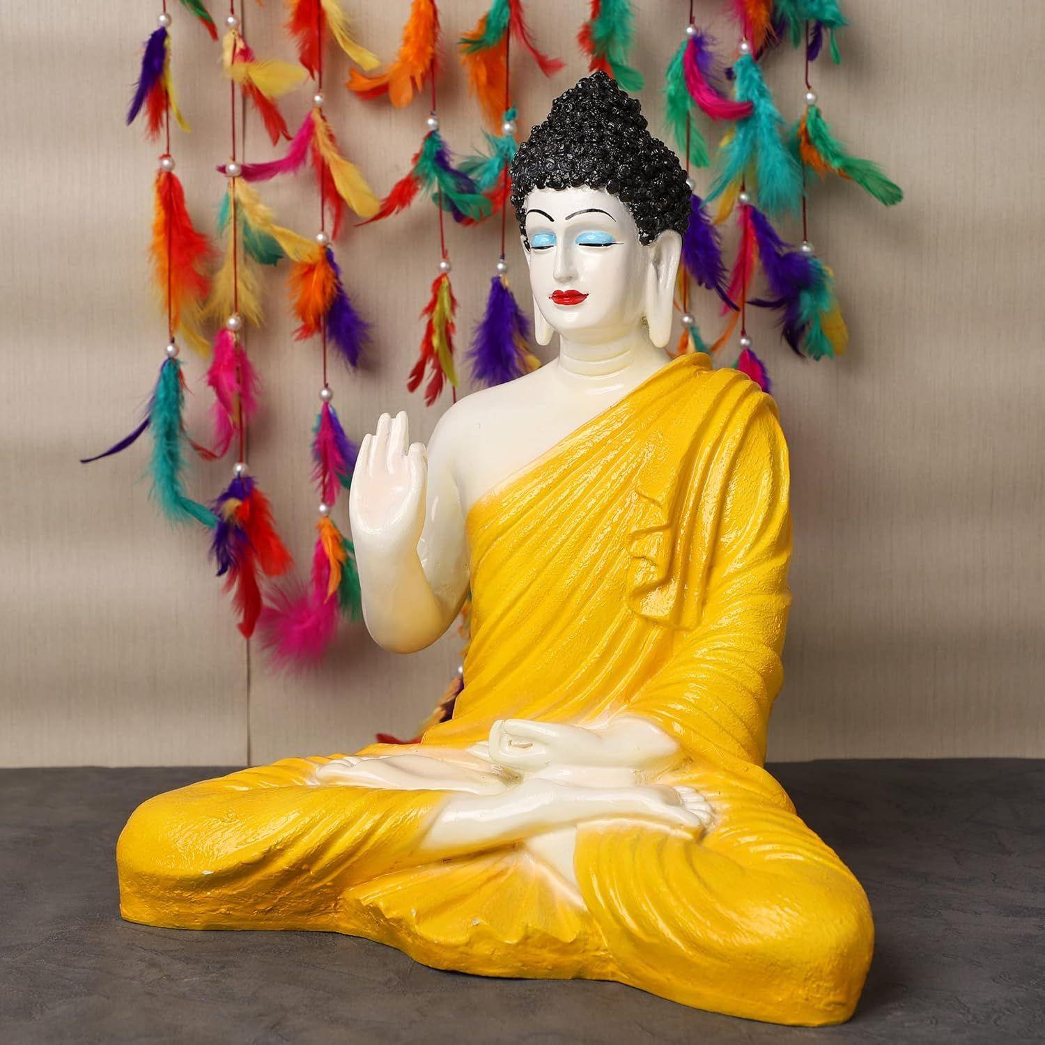 

Последняя статуя сидящего Будды для декора дома и офиса, статуя идола из мраморной пыли из смолы 15 дюймов жёлтый