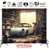 Banner plat 2D 1 bucată de pânză de fundal pentru fotografie garaj cu mașini sport retro și banner pentru petrecere țesătură poliester