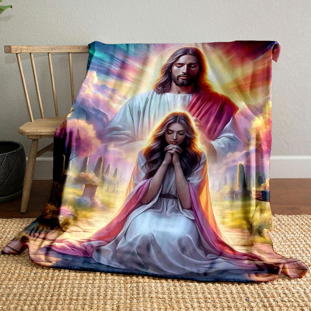 

Jesus Praying Woman Religious Blanket Printed Blanket for Living Room Bed Couch lunch break Soft Cozy Blanket for Friend s festival Gift 80cm x 120cm