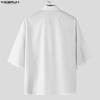 INCERUN Men Lapel Neck Short Sleeve Stitching Lace Splicing Casual Oversized Shirts