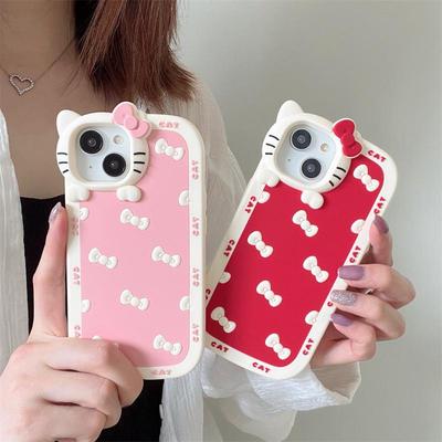Silicone Bow Cat Cartoon Case for iPhone 15 / 14 Pro Max