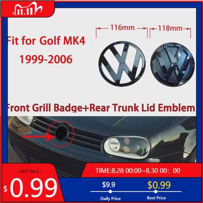 VW GTI GOLF 2026 Quente Para VW VOLKSWAGEN Preto Brilhante Adequado para volkswagen Golf 4 MK4 1999-2006 Emblema da Grelha Frontal de 116mm + Traseiro de 118mm