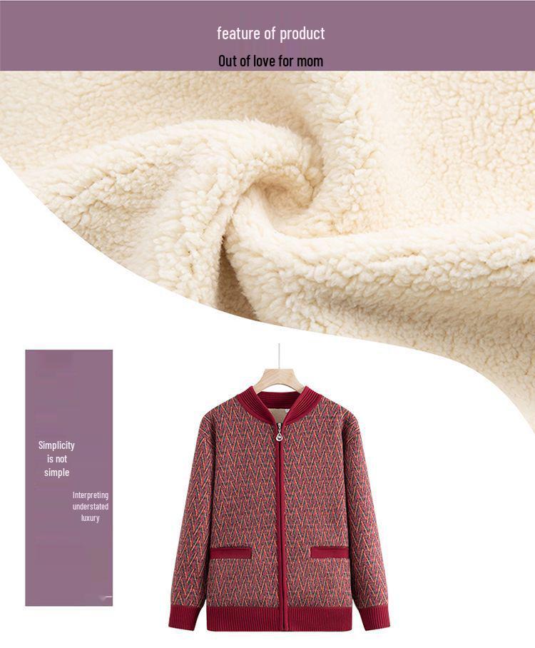Warm Fleece-Lined Knit Cardigan for Seniors - Autumn/Winter