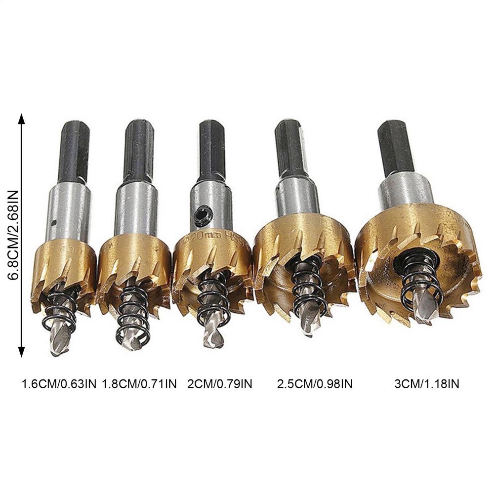 Hole Drill Bit Set 5 Pieces High-Speed Wear-Resistant Drilling Cutter Hole Saw Drill Bit For Door Lock Installation Metal Sheet