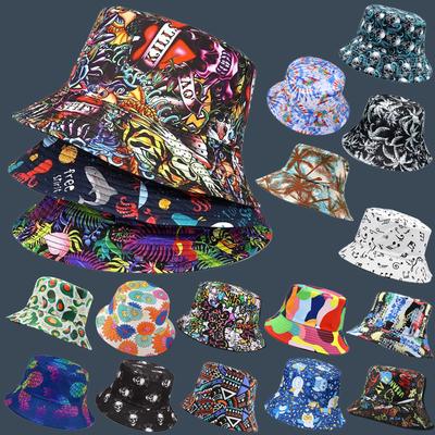 New Printed Bucket Hat Graffiti Hat Men and Women Outdoor Sun Hat Summer Double-sided Basin Hat Tide
