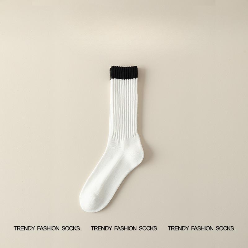 Men's Autumn and Winter Fleece and Thickened Mid-calf Socks, Color-blocked High-elastic High-calf Looped Long Socks, Trendy and Versatile Socks