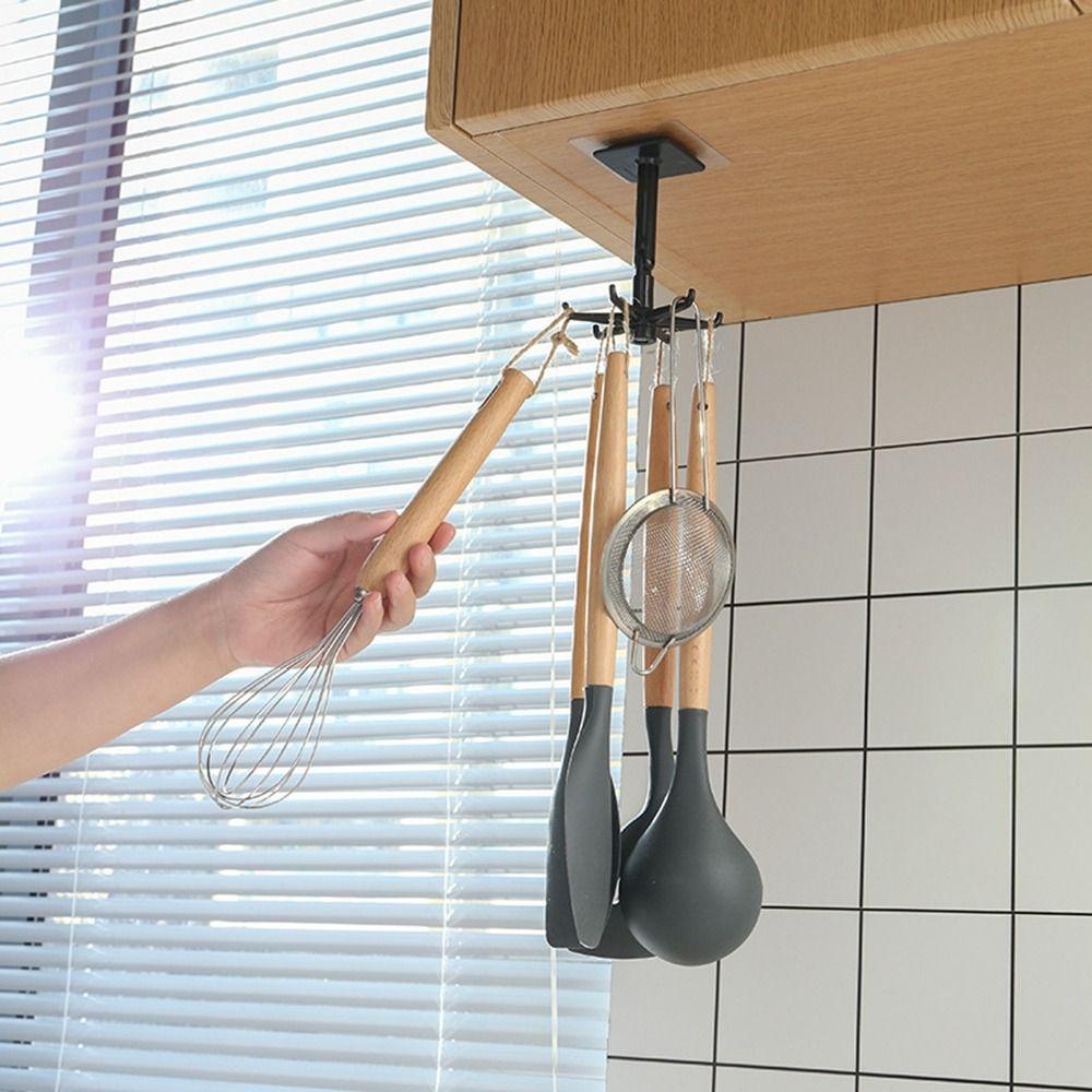 Rotated Punch-free Rotatable Wall Mounted Door Hook Clothes Hanger Kitchen Organizer Towel Rack