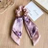 Double-layer Satin Fabric Floral Lace Bow Big Hair Band with Long Tassel Ponytail Hair Tie, A High-end Hair Tie with A Chic Design