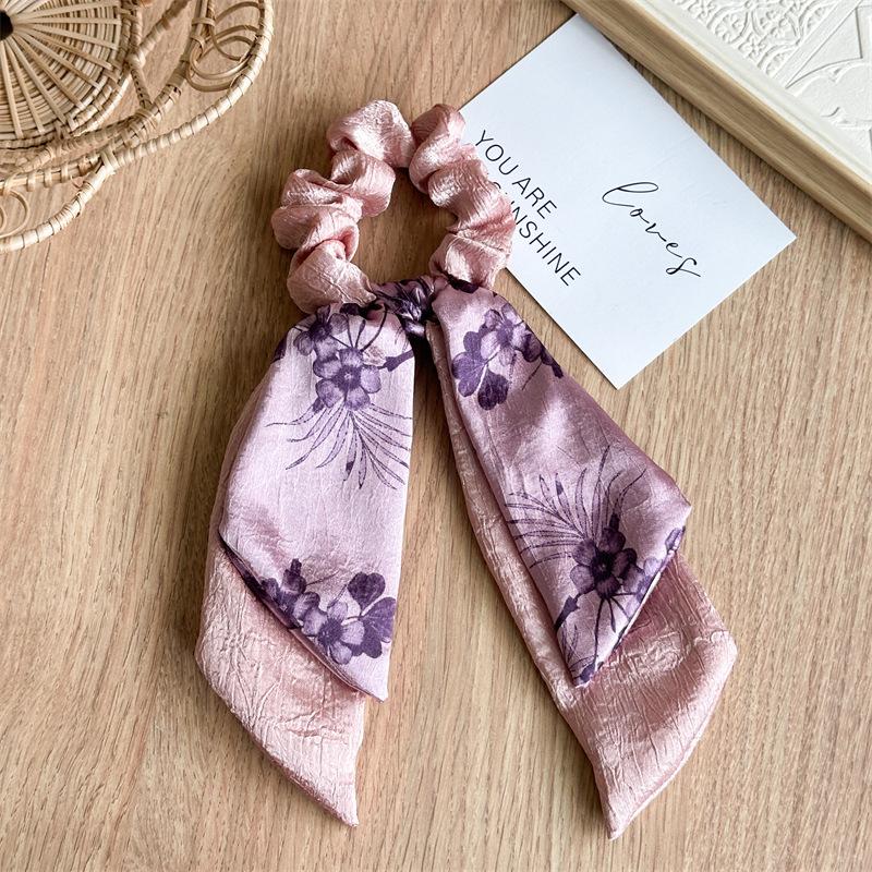 Double-layer Satin Fabric Floral Lace Bow Big Hair Band with Long Tassel Ponytail Hair Tie, A High-end Hair Tie with A Chic Design