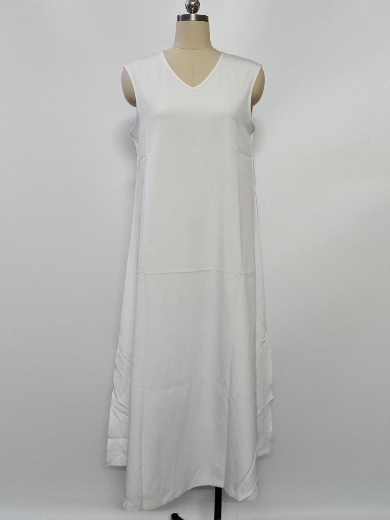 2025 Summer Sleeveless V-neck Maxi Dress - European & American Style, Elegant Long Dress with Side Slit for Women