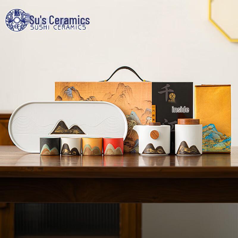 Thousand-Mile Rivers and Mountains Hand-painted Ceramic Tea Set