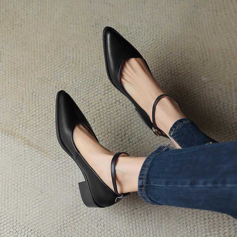 

Мода 2024 Новые Весенние Женские Туфли-лодочки мелкие Натуральная Кожа Средний Каблук Острый Носок Летняя Женская Обувь Женская Обувь Кожаная Обувь 43 чёрный