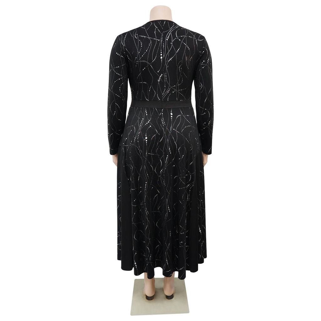 Autunno 2025 Donna Taglie Forti Elegante Manica Lunga Cintura Sottolineata Gonna Snellente