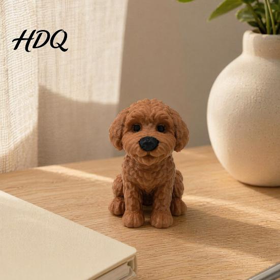 Desktop Dog Ornament 3D Printed Figurine Cute Small Puppy Statue Collectible Figurine Animal for Home Office Desk Shelf Decoration