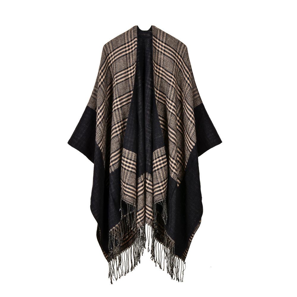 Jacquard Border Warm Shawl: European & American Autumn/Winter Extended Thick Scarf Cape