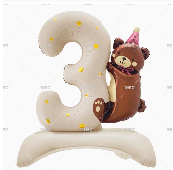 Inflatable Number Three Balloon with Standing Bear Design for Birthday Party Decoration and Event Celebrations Suitable for Indoor and Outdoor Use
