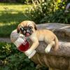 Creative Planter Edge Decor Lying Pug Statue for Planter, Dog Figurine with Red Wine Tabletop Animal Ornament Glass, Cute Resin Flower Pot Decoration