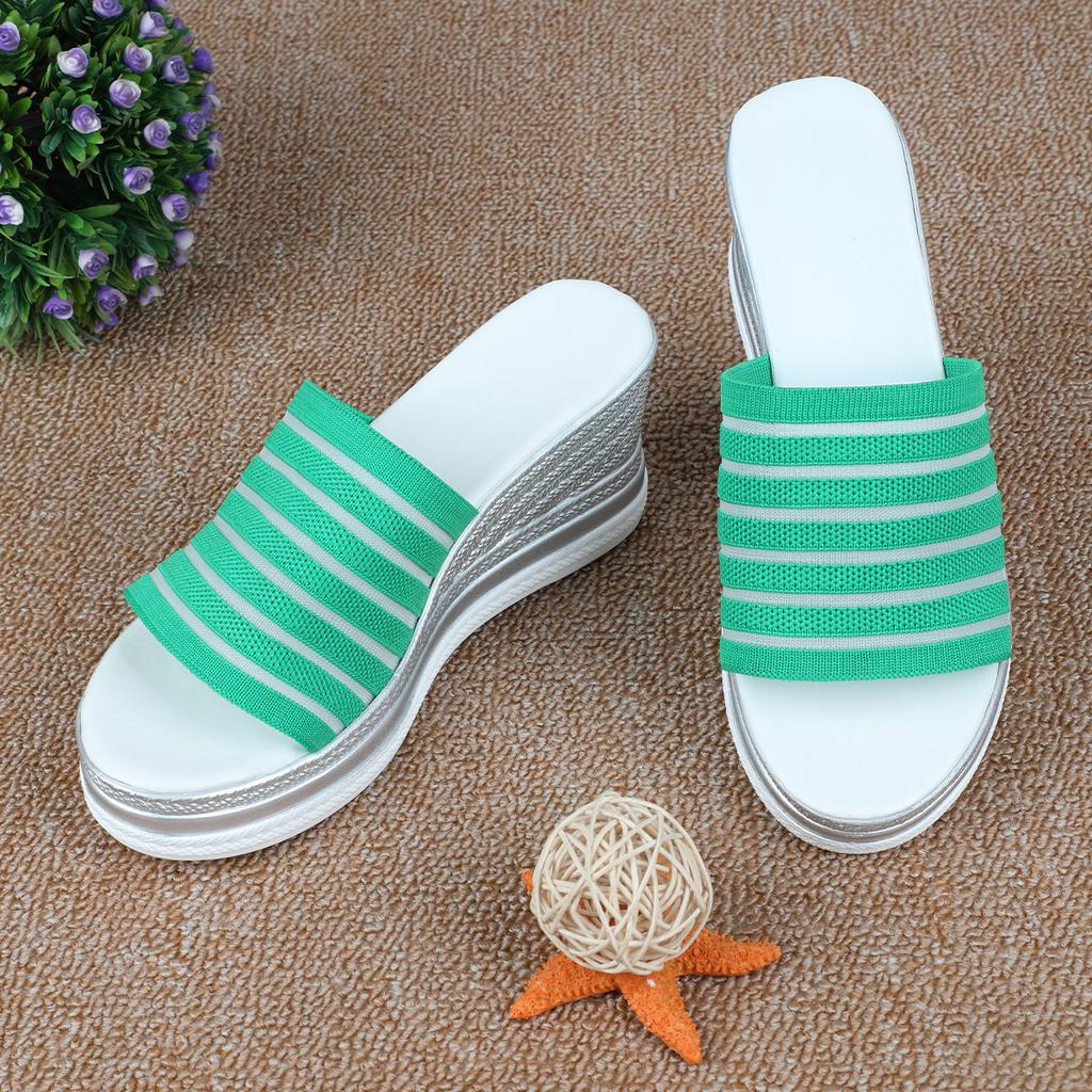 Summer new slope heel sandals foreign trade large size polyurethane thick bottom lightweight fly-woven cool slippers women