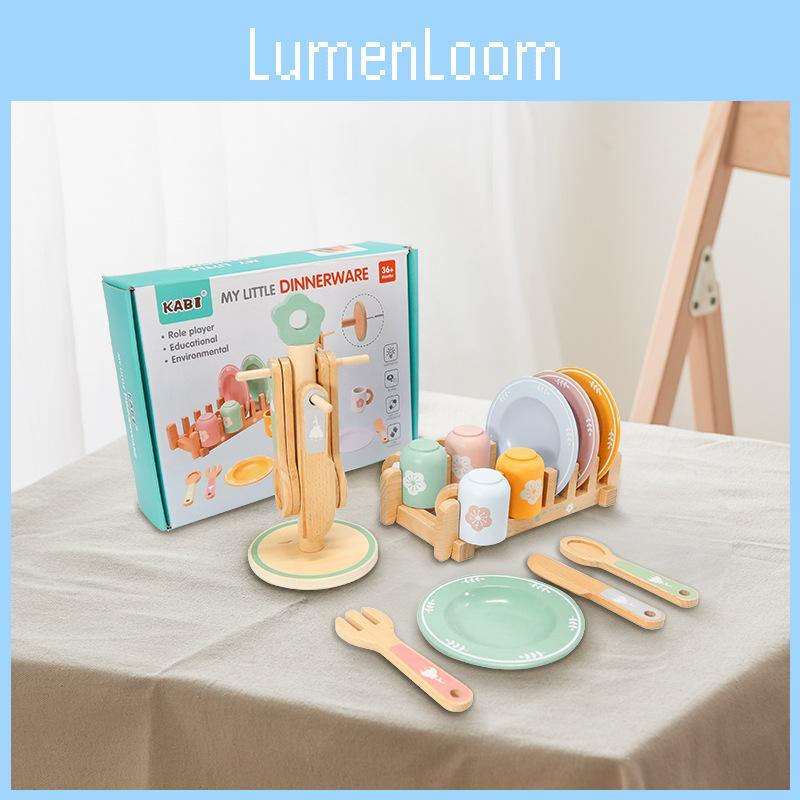 Cooking Pretend Kids Set With Wooden Kitchen Utensils Tableware For Learning