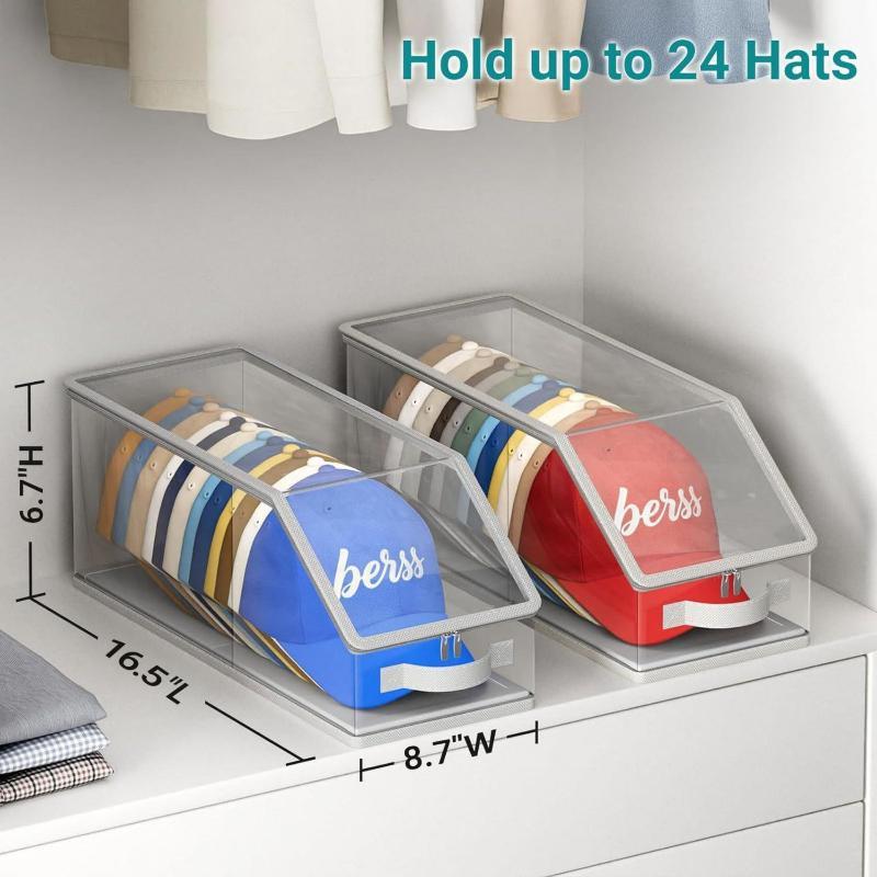 Transparent Baseball Hat Storage Box, Holds 12 Hats, Stackable And Foldable, Cap Organizer Storage, Dustproof Storage Box 1Pc