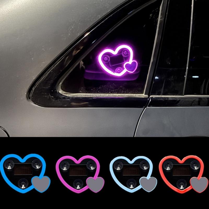 Heart Shaped Solar Powered Glow Lights For Car Dashboard Decoration Featuring Cordless Design And Multiple Modes