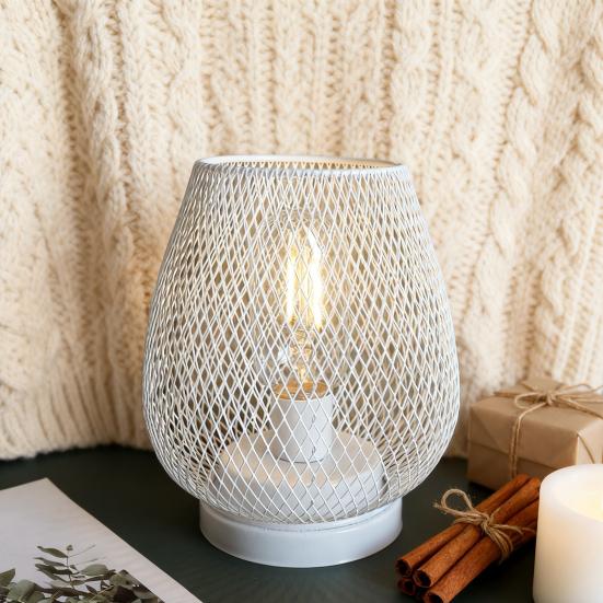 Birdcage Shaped Table Lamp Battery Operated Iron Mesh Shade Night Light for Bedside Bar Cafe Bedroom