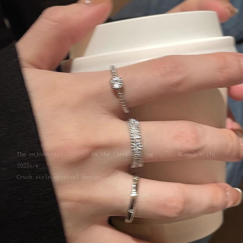 Plain Ring Zircon Metal Ring Set Design Index Finger Ring Simple Cold Wind Ring