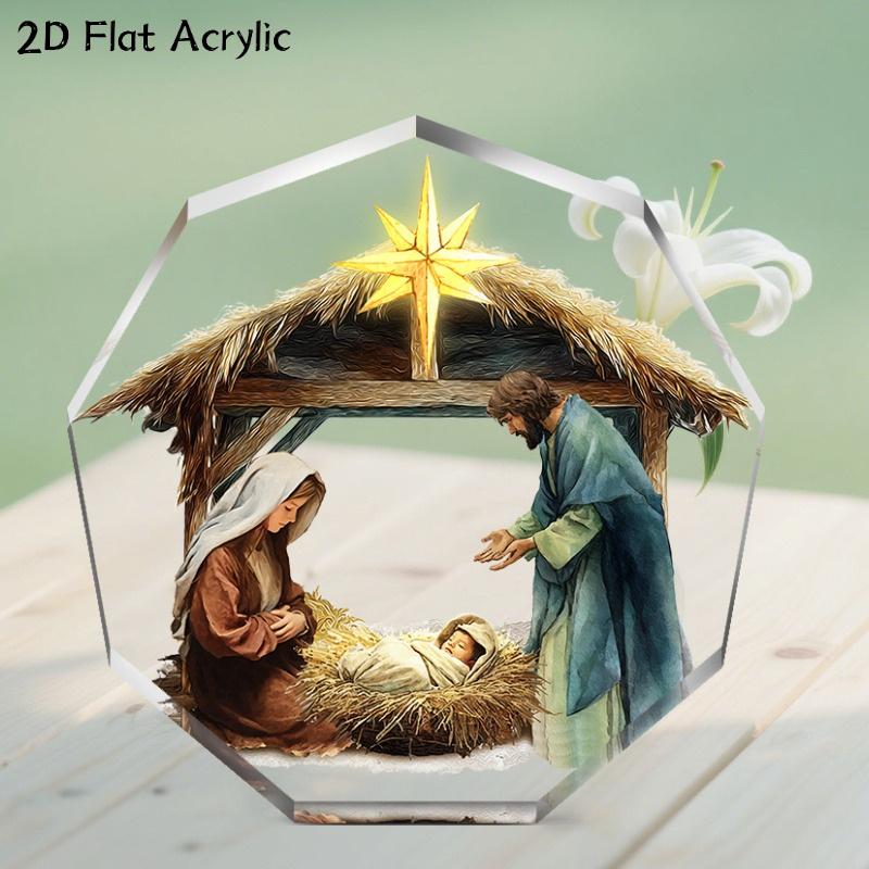 

2D Flat Nativity Scene Acrylic Religious Gift Desktop Decoration Plaque, Home Decor Plaque Hanging Wall Art Decorative Garden Decoration for Room Do 10*10CM