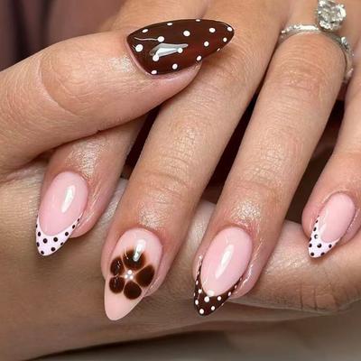 24Pcs Autumn Winter French Tip False Nail Black White Coffee Glitters Press On Artificial Nail Reusable