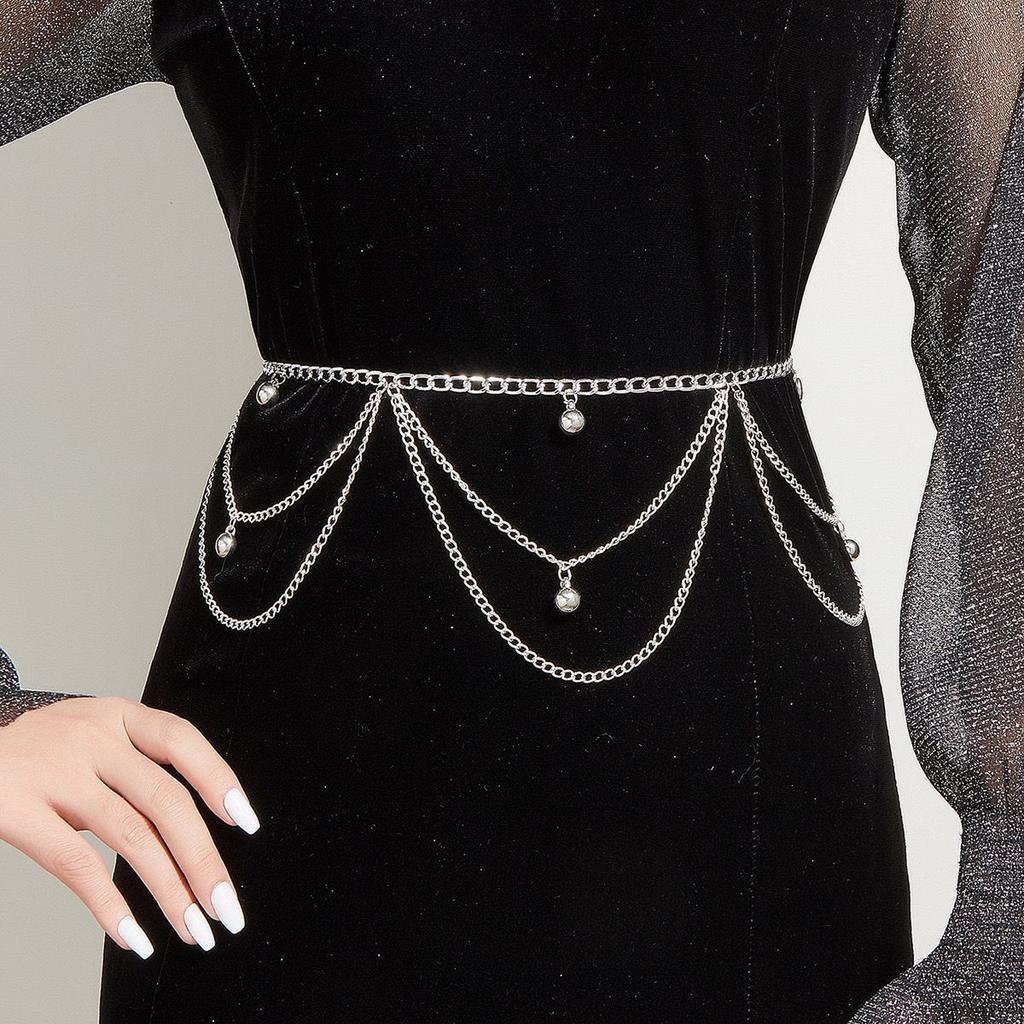 Simple ball pendant waist chain women's versatile multi-layer wavy fringed body chain