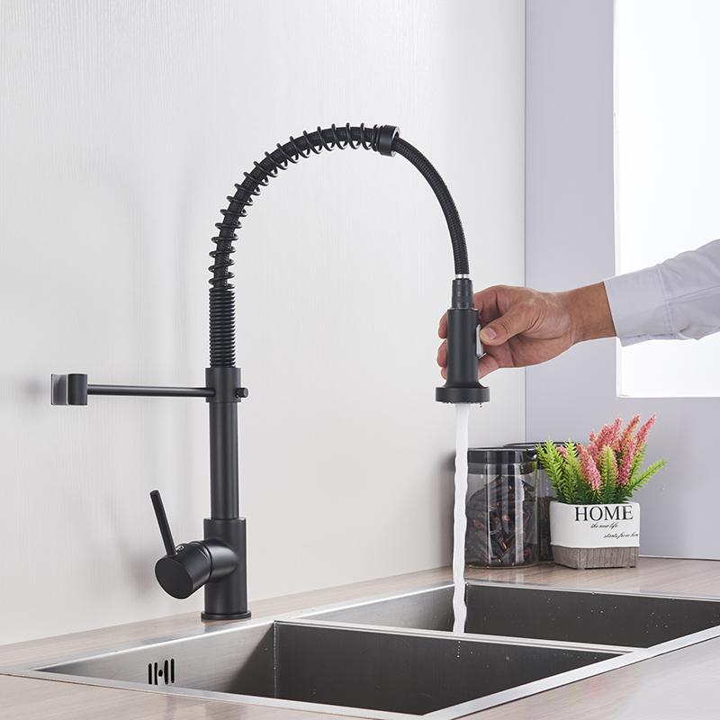 Brushed Gold Kitchen Sink Faucet One Handle Spring Hot and Cold Water Tap Deck Mounted Bathroom Kitchen Crane