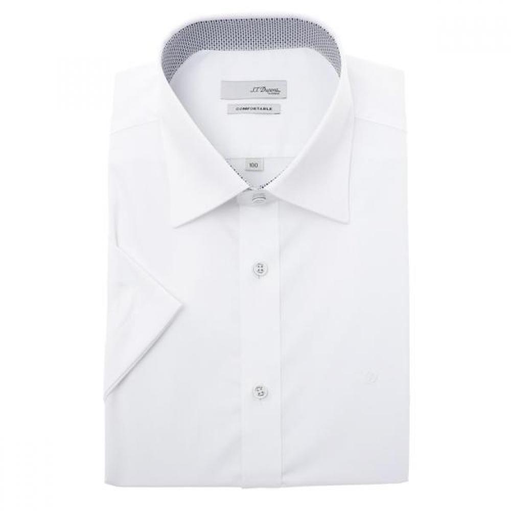 

S.t. Dupont Short Sleeve Slim Fit Stretch Fabric Collar Back Initial White Shirt 95