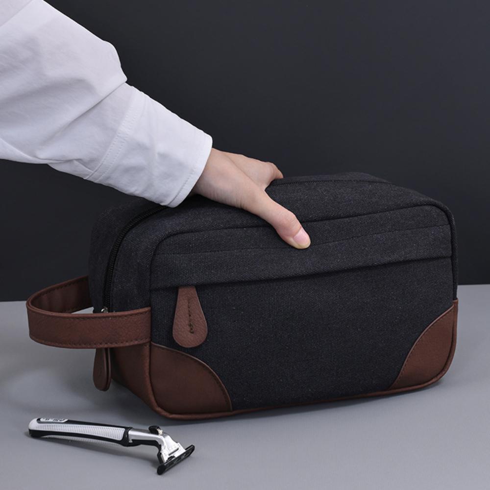 Large Capacity Leather Canvas Men Wash Shaving Women Toiletry Storage Waterproof Makeup Travel Organizer Retro Cosmetic Bag 2025