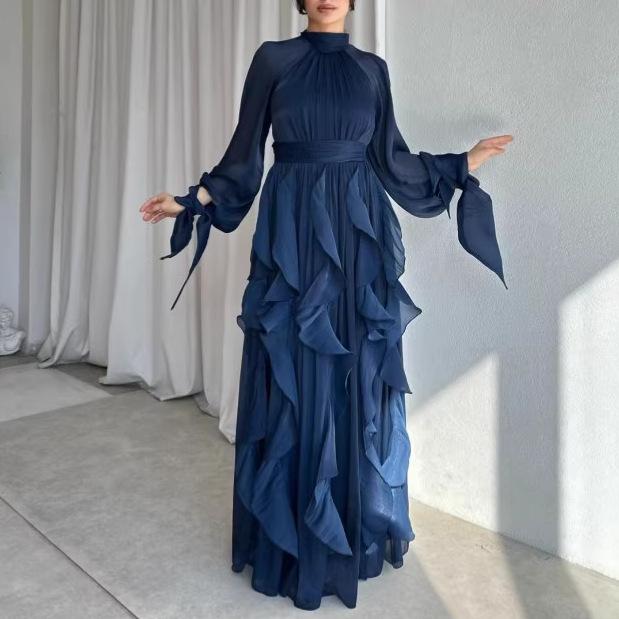 2026 Europäisches & Amerikanisches Damen-Neues Mode-Satin-Langarmkleid - Sexy Hüftbetontes Rundhals-Design