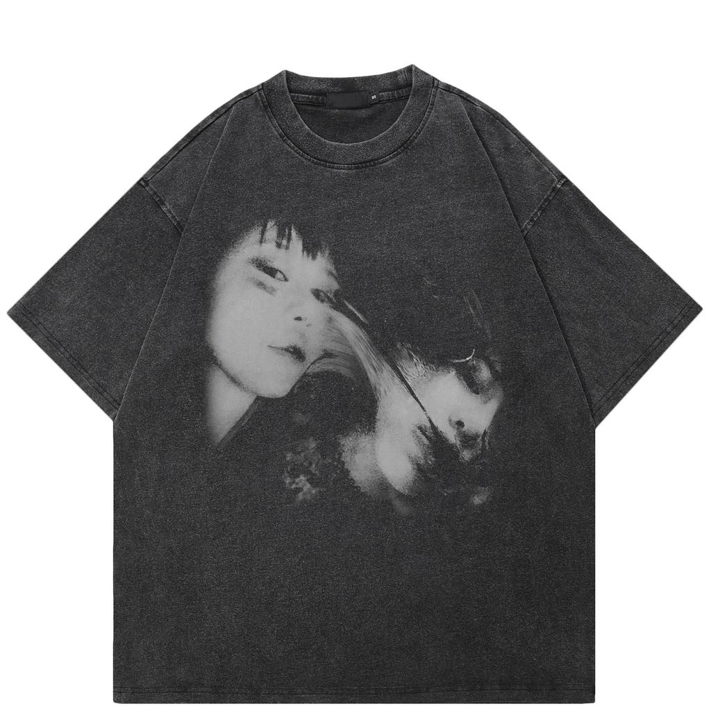Y2K Vintage Double Exposure T-Shirt Cotton Tshirt Unisex Tops Tees Summer Short Sleeves T Shirt
