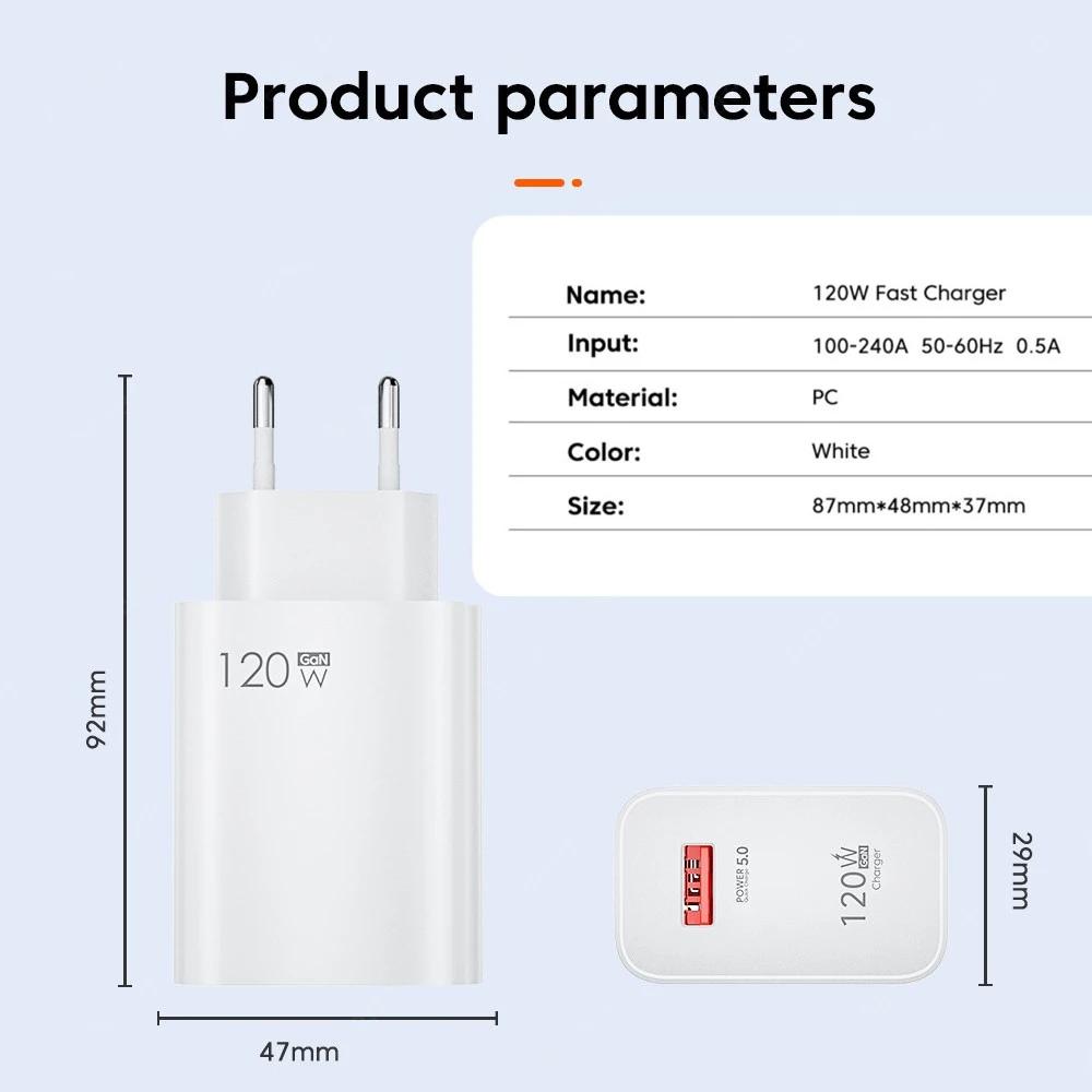 USB 120W Charger Quick Charge 3.0 EU/US Plug Phone Charger Adapter Type C Wire for IPhone Samsung Xiaomi Huawei Fast Charger