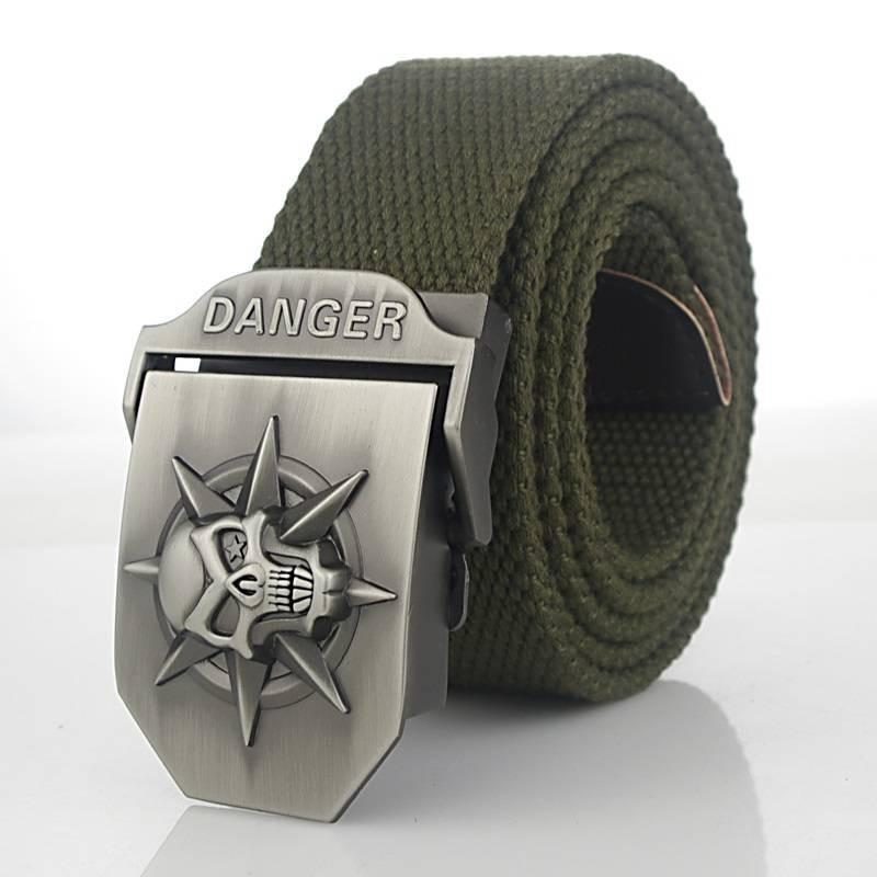 Premium Canvas Belt With Skull Buckle For Men And Women Adjustable 120cm