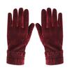 Women's Gold Velvet Etiquette Gloves - Knitted Warm Five-Finger Design for Autumn and Winter