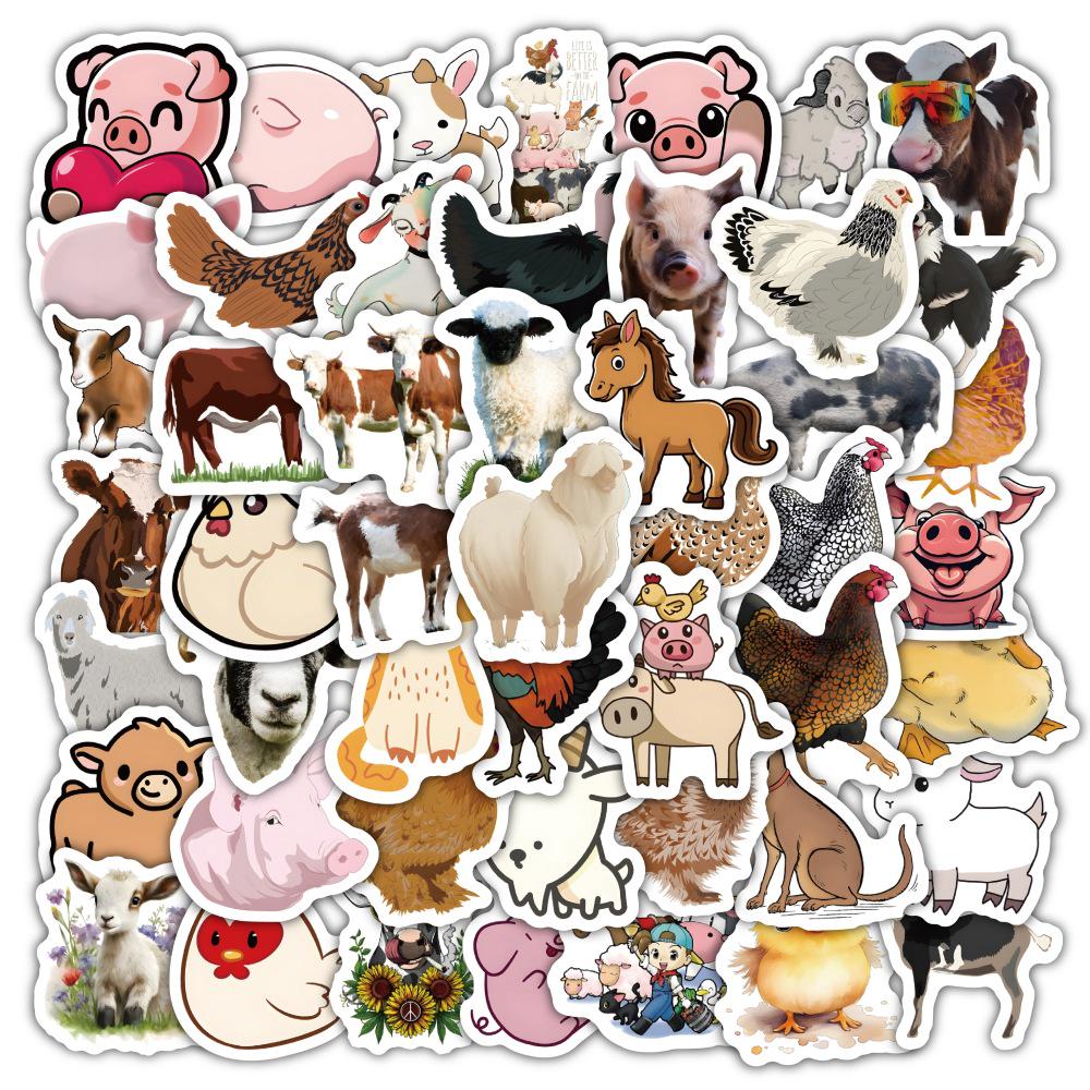 60 Cartoon Farm Animal Stickers – Journal, Suitcase, Laptop Waterproof Pack (60 Sheets)