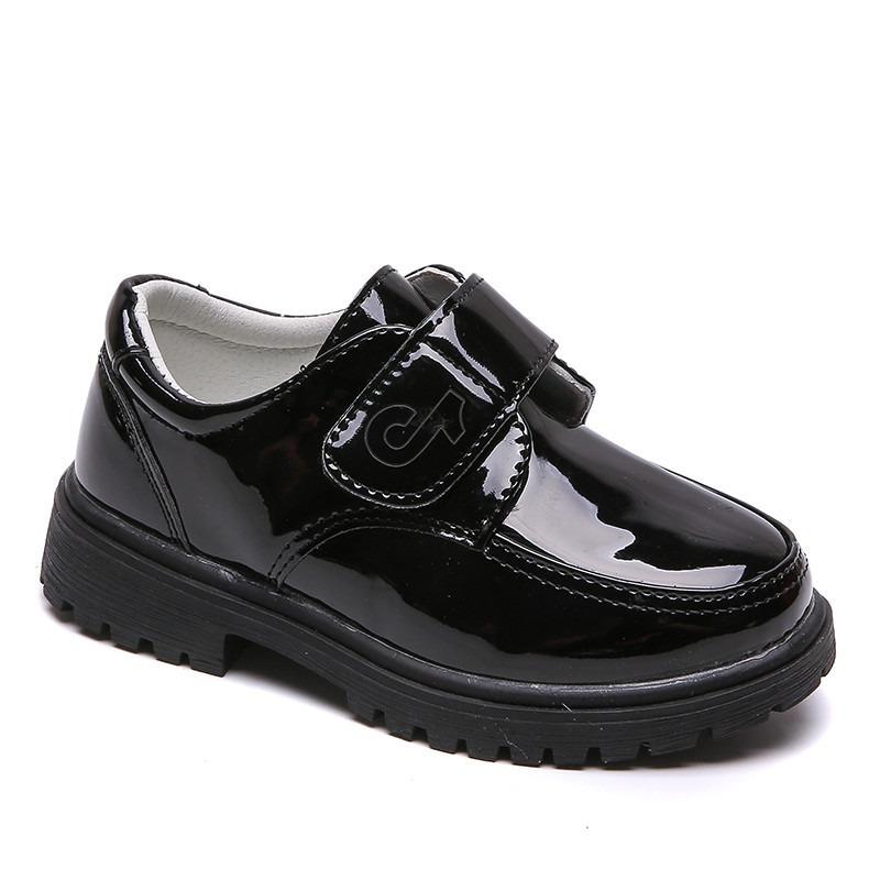 Spring and Autumn New Casual Lace-up Black Boy Leather Shoes Hollowed Out Feet Breathable British Korean Version of Small Children's Shoes