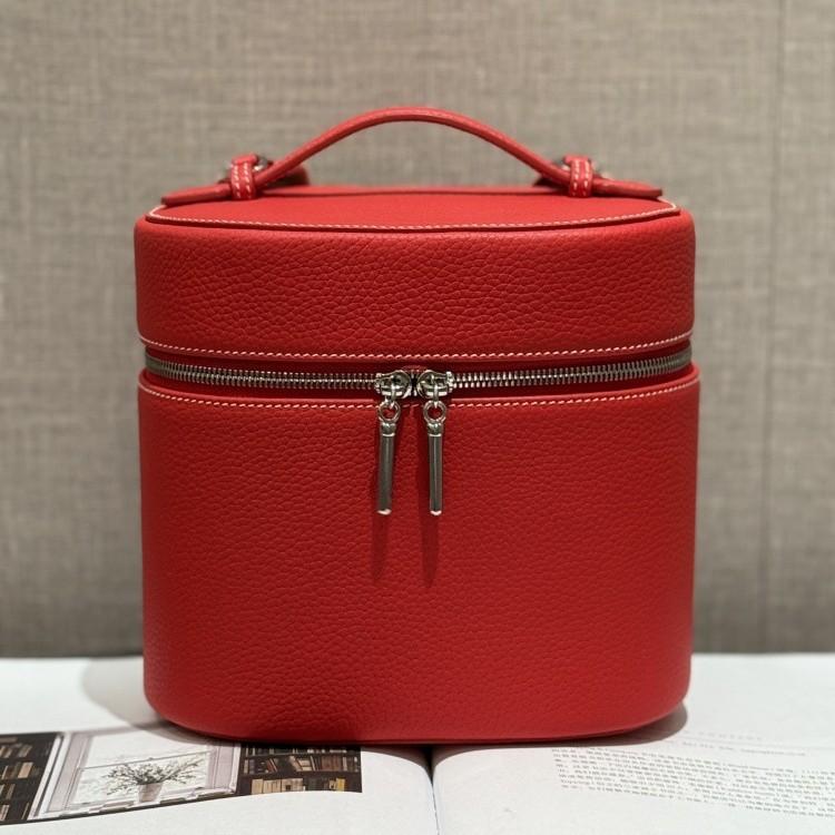 

Cylinder Shape Women s Leather Cosmetic Case Portable Makeup Bag with Handle красный