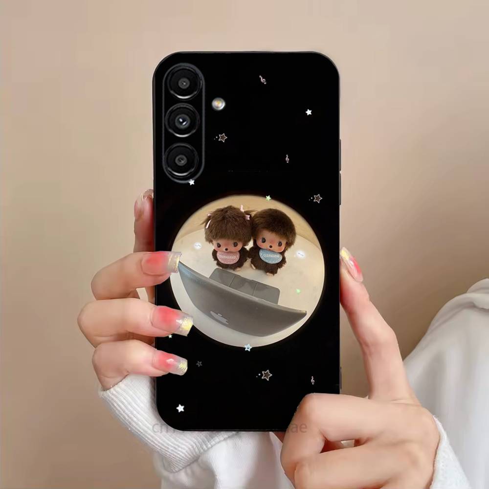 Cute Monchhichis Phone Case For Samsung S25,24,21,22,23,S30,Ultra,S20,Plus,Fe,Lite,Note,S10,S9,Black Soft Shell