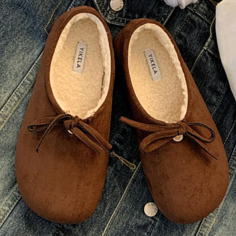 Fashion Vintage Women 2024 New Outdoor Slip-on Round Head Shoes Women Plus Velvet Casual Comfortable Deep Mouth Boots Shoes for Women