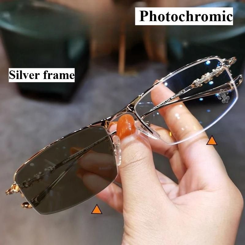 

Фотохромные / Защищающие от синего света очки для близорукости Универсальные мужские деловые очки Полуоправа Очки для близорукости от 0 до -6.0 -5.5