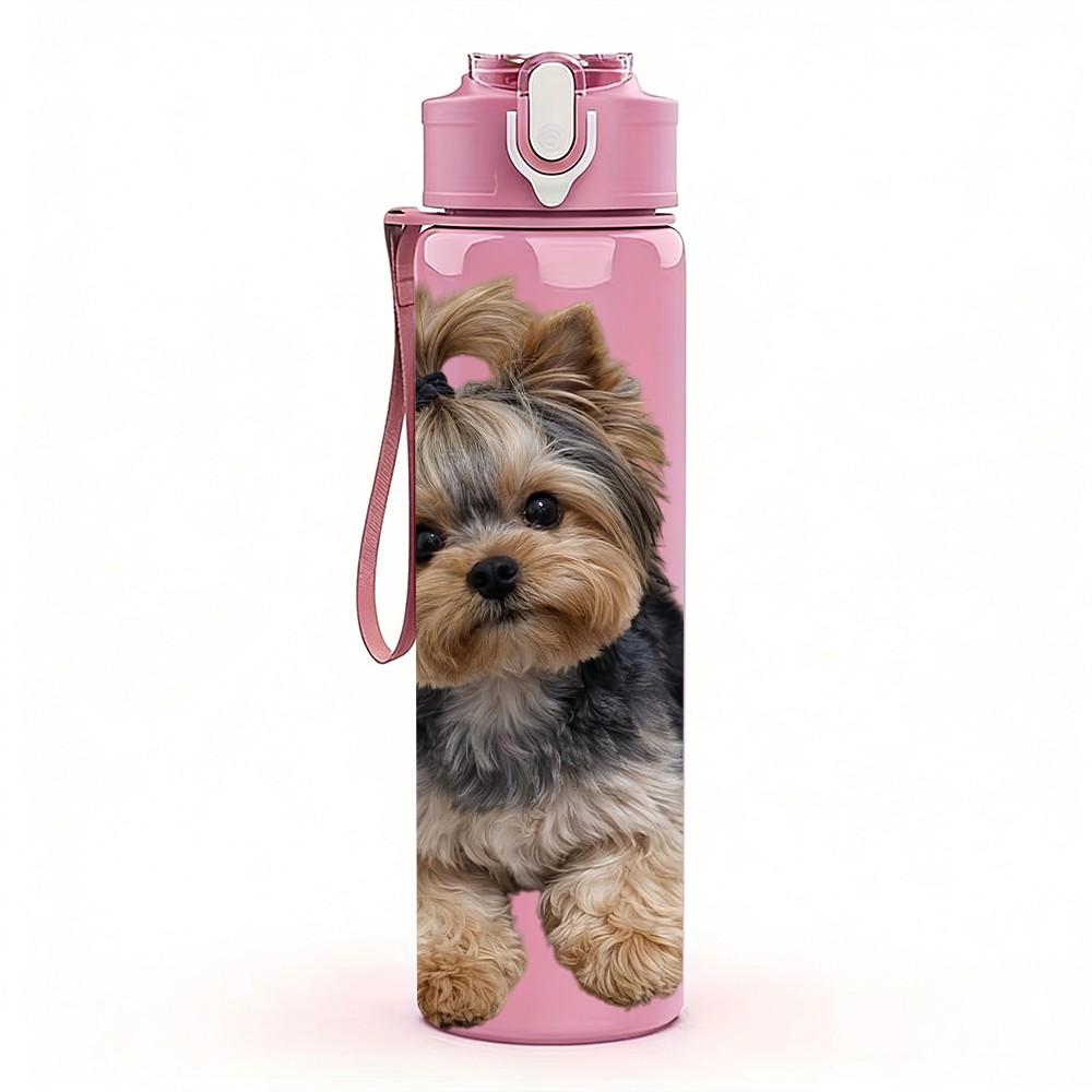 1PC Curly Hair Yorkie Puppy Portrait 750ml Color Plastic Sports Water Bottle Leakproof Flip Straw Lid Suitable for Sports Office Home Use