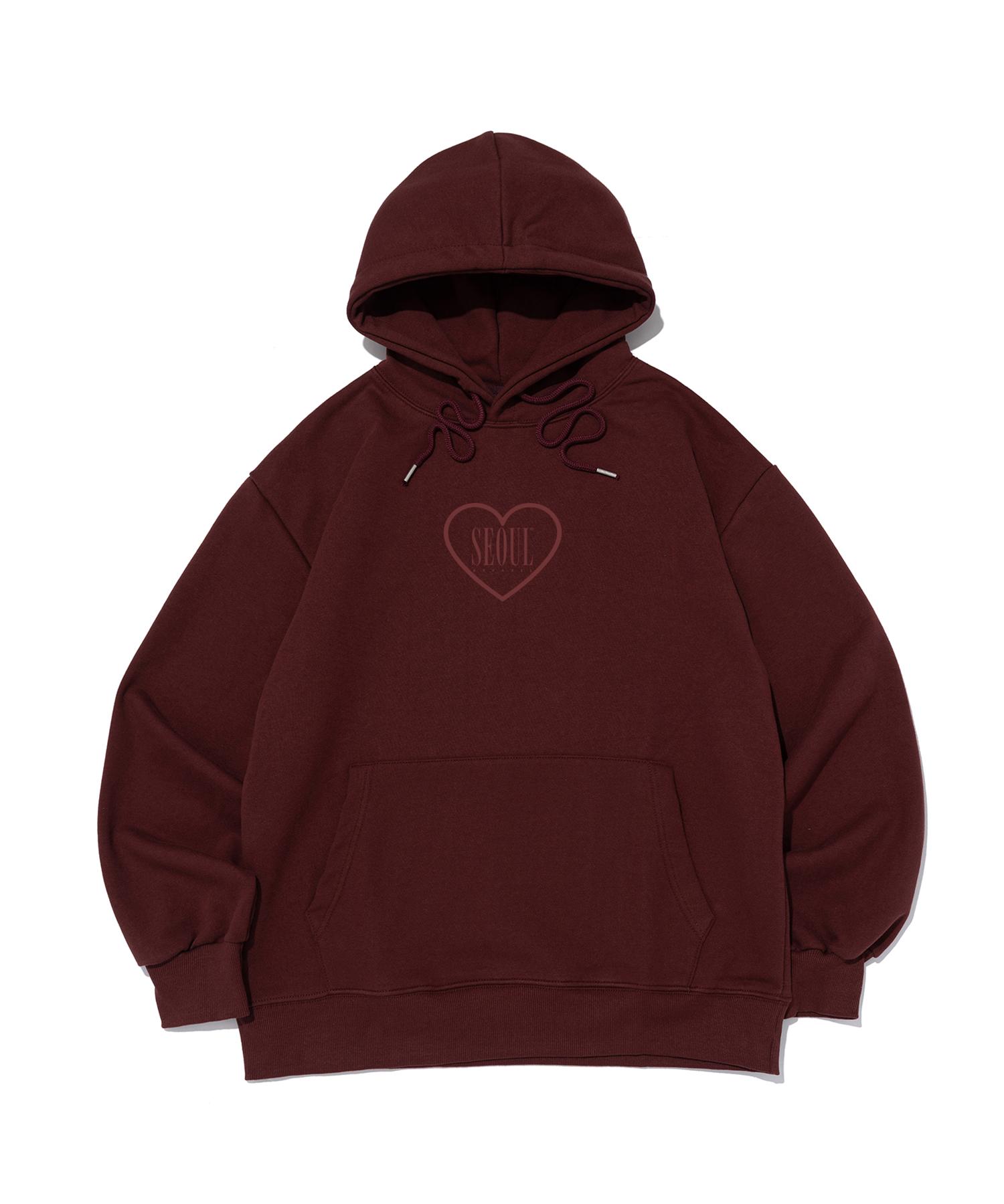 Seoul Apparel Heart Lettering Logo Hoodie (Wine) S (Brushed)