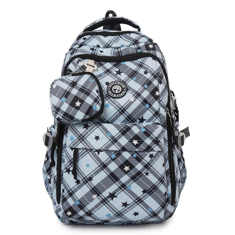 Large Capacity Plaid Backpack Women's Star Printed Student School Bag with Coin Purse