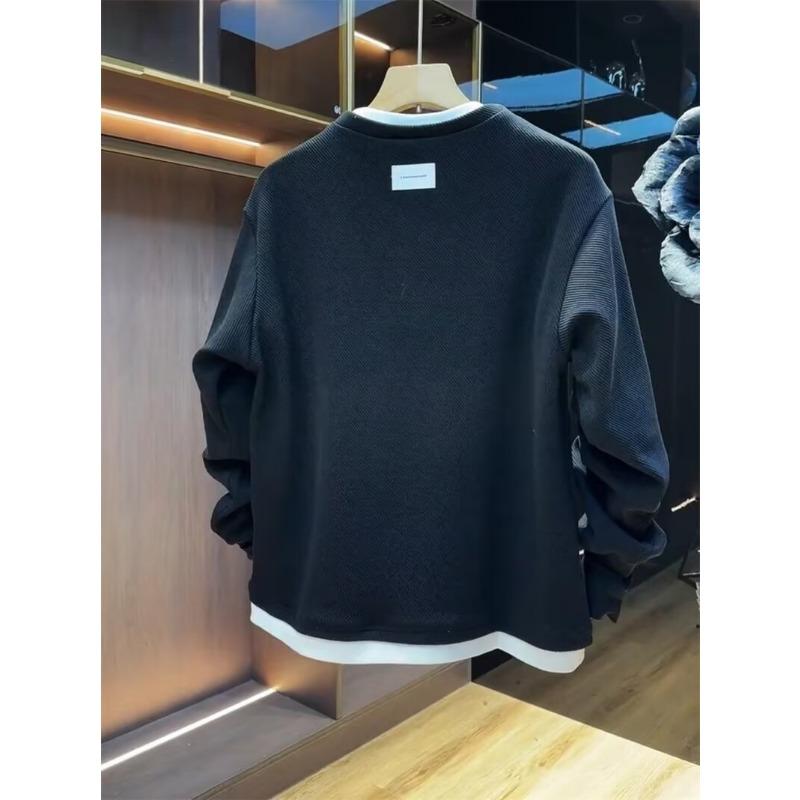 Autumn New Men's Fake Two-piece Casual Sweatshirt Trendy Fashion Pullover Long-sleeved Versatile Hoodies
