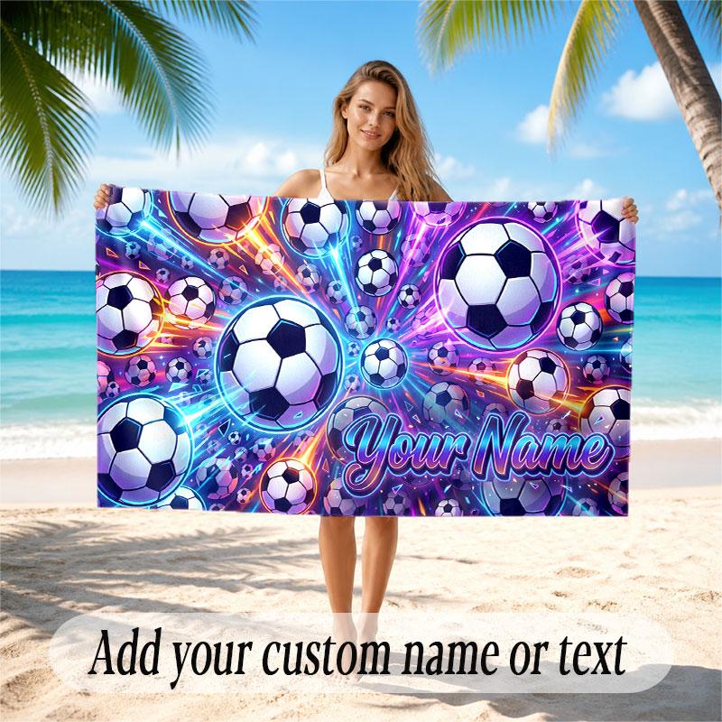 Soccer Theme Beach Towel Personalized Custom Name & Text Soft Quick Dry Beach Towel for Swimming Travel