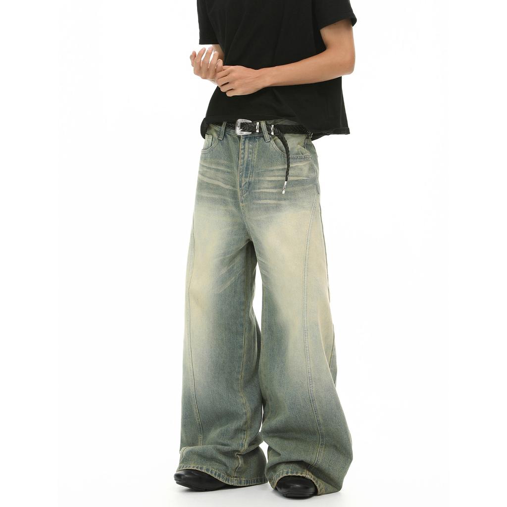 Nostalgic Retro American High Street Cat Whisker Wide Leg Drape Straight A-word Washed Jeans